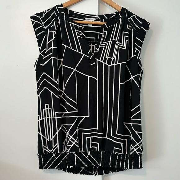 Calvin Klein geometric black and white sleeveless blouse - Picture 1 of 7